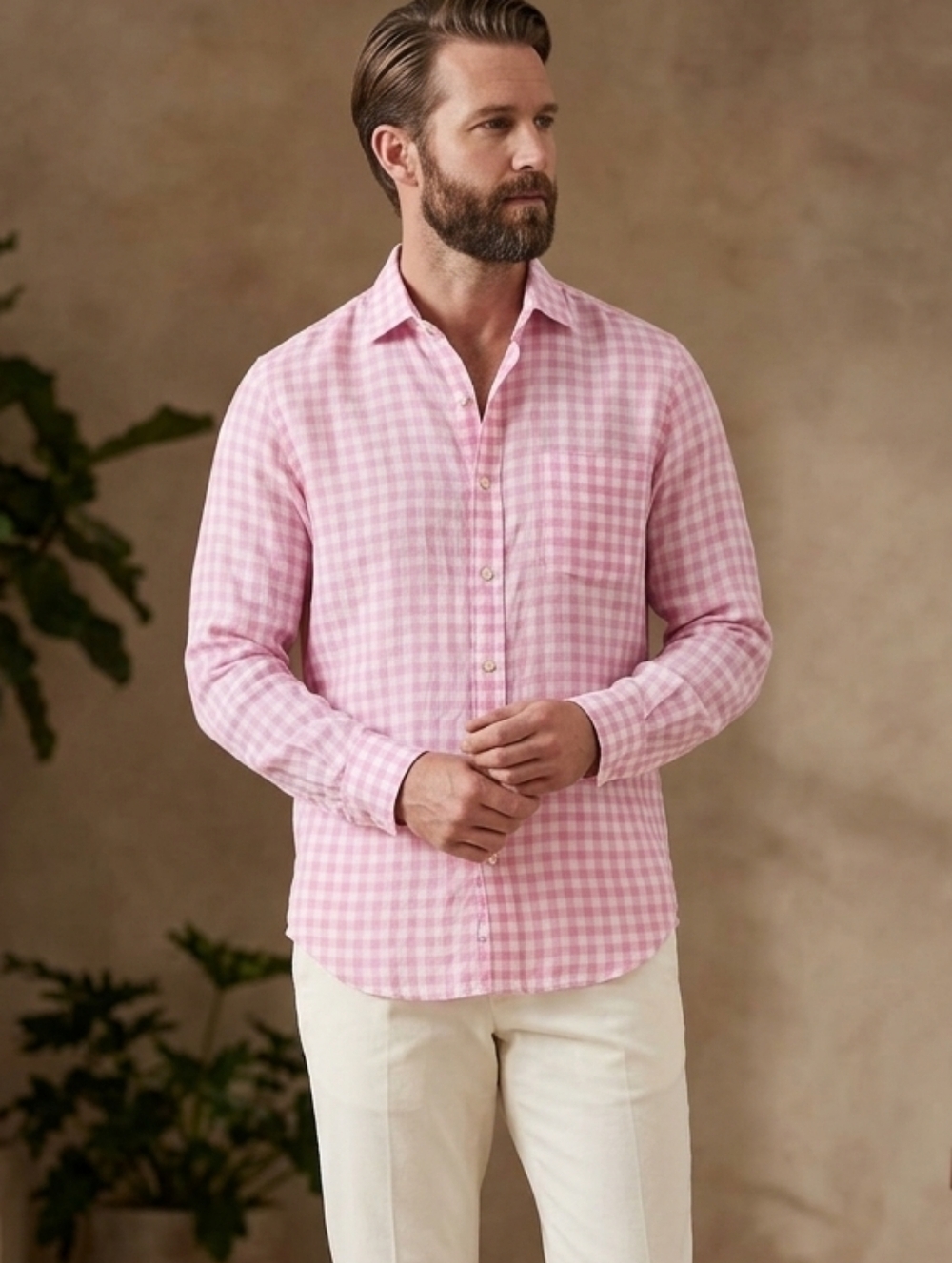J. Mclaughlin Gramercy Linen Shirt Pink White Gingham Size Small